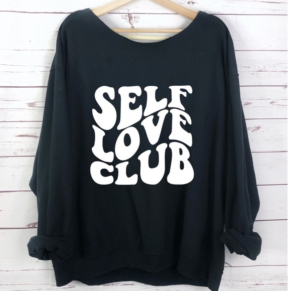 Graphic Self Love Slouch Neck Long Sleeve Sweatshirt - Picture 1 of 2